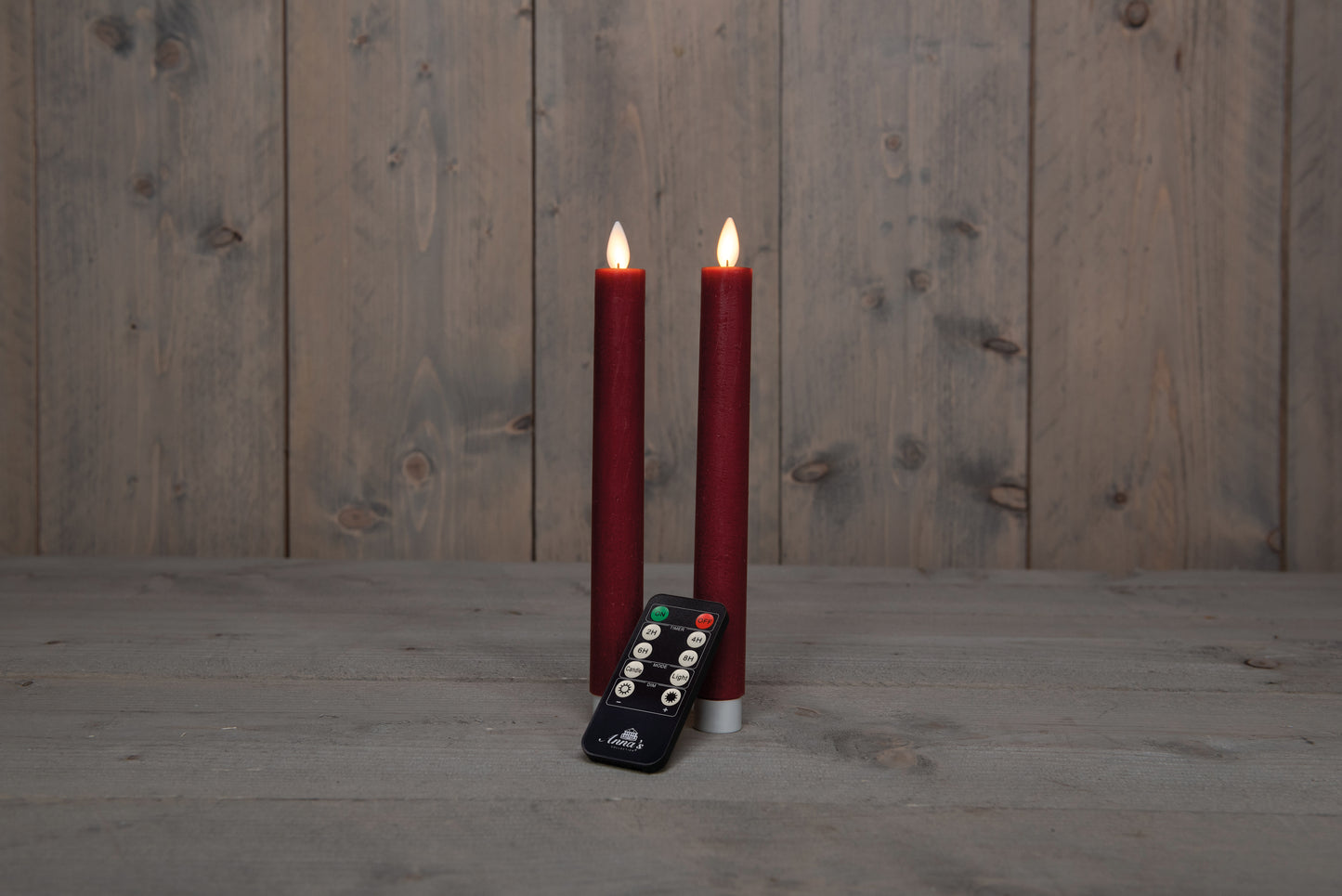 2 szt. bezpłomieniowych świec woskowych LED BURGUNDY w stylu rustykalnym