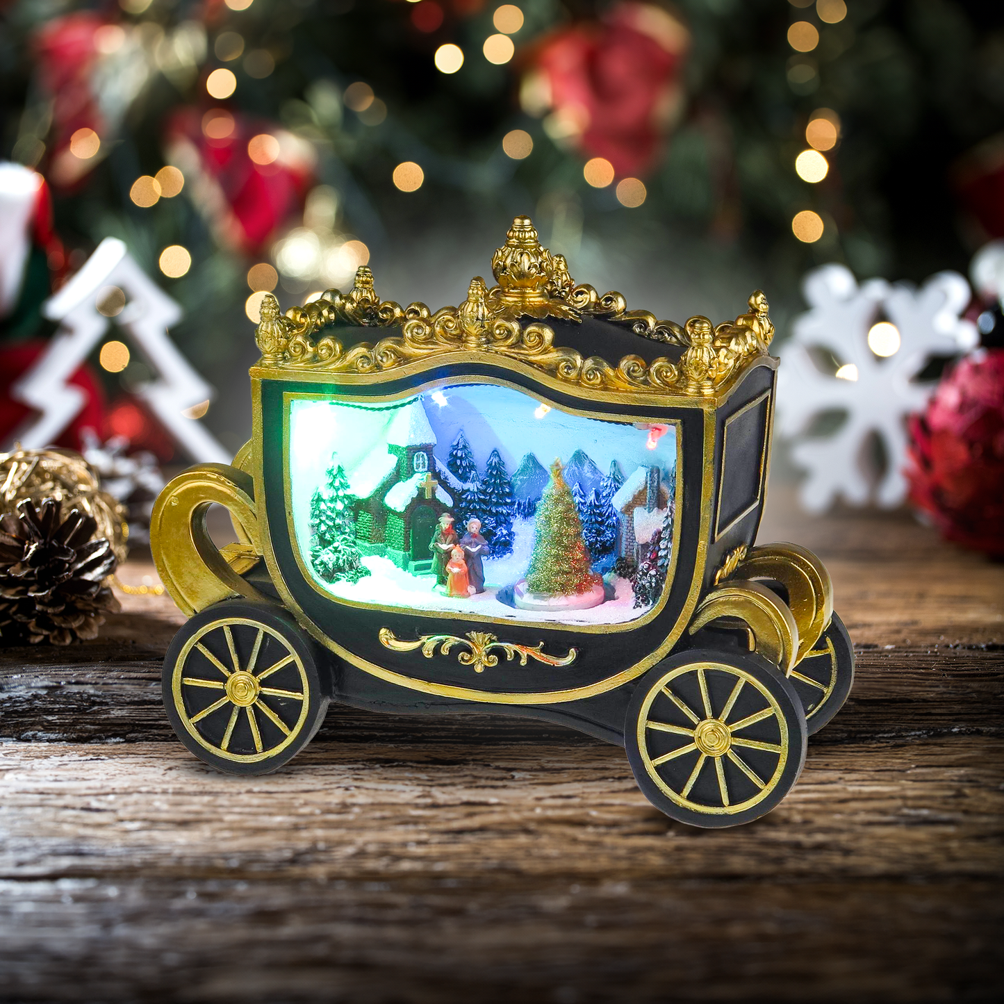 Christmas Scene in Royal Wagon - Christmas Village - Santa's Light Shop