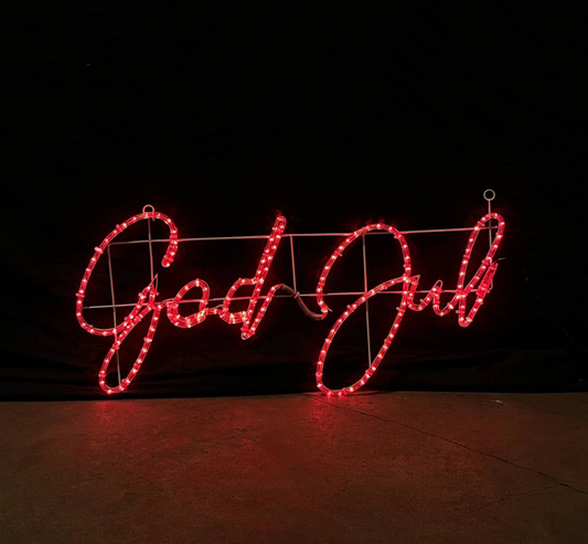 Znak LED „God Jul” - czerwony, 100x48 cm, 5% autoflash