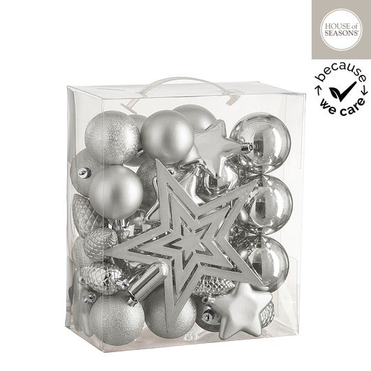 Silver Christmas ornaments - set of 40 pcs