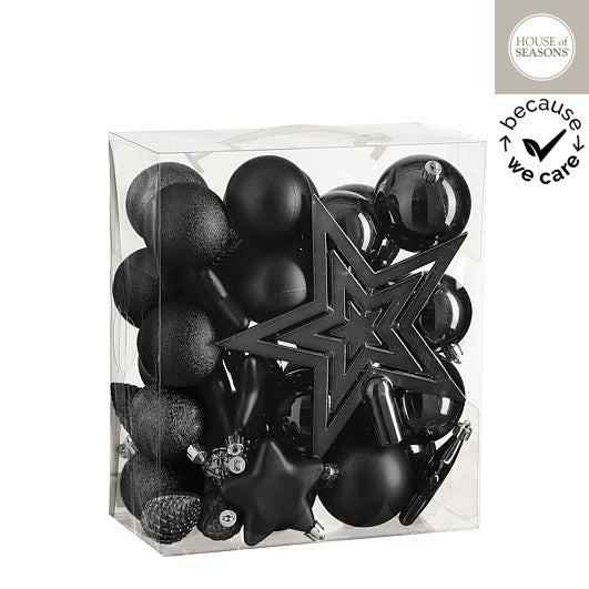 Black Christmas ornaments - set of Christmas ornaments in black - 40 pcs